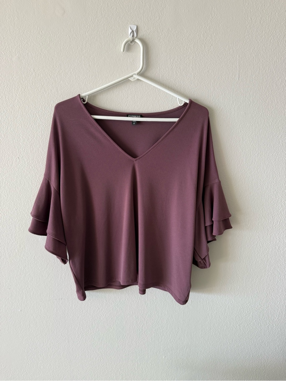 Express Draped V-Neck Ruffle Sleeve Top - Dusty Plum